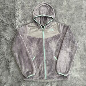 The North Face Soft Hooded Zip Up Jacket Gray Mint Girls Youth Large 14/16